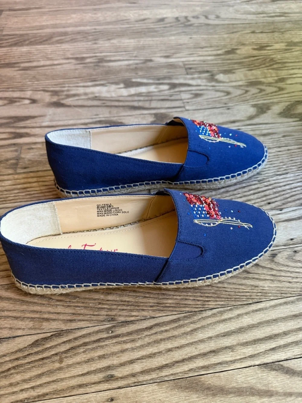 Quacker Factory Women's Navy Sequin Flag Espadrille Flats patriotic 8.5 NIB